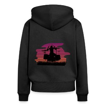 Batterie batteur nature - Sweat à capuche zippé Premium bio Femme - noir - Dos - Julia (174cm)