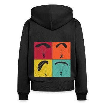 Retro Graphic Paragliding Paraglider Parachute Sky - Frauen Premium Bio Zip Hoodie - Schwarz - Hinten - Julia (174cm)
