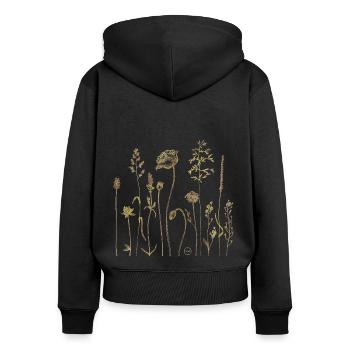Studie GOLD - Frauen Premium Bio Zip Hoodie - Schwarz - Hinten - Julia (174cm)