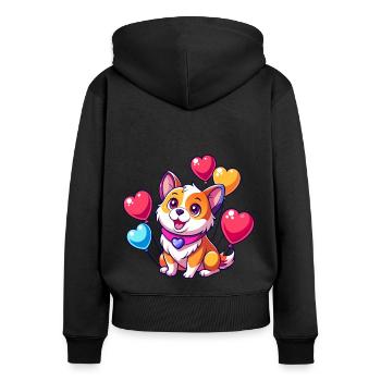 Chien avec des ballons colorés - Sweat à capuche zippé Premium bio Femme - noir - Dos - Julia (174cm)
