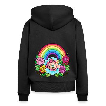 Arc-en-ciel floral - Sweat à capuche zippé Premium bio Femme - noir - Dos - Julia (174cm)