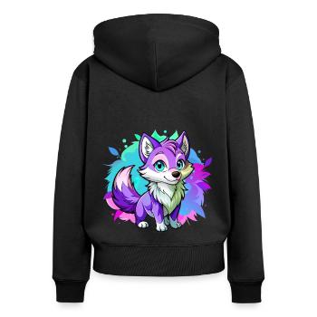 Bébé loup violet - Sweat à capuche zippé Premium bio Femme - noir - Dos - Julia (174cm)