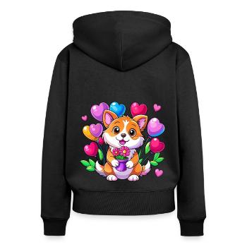 Chien avec des ballons colorés - Sweat à capuche zippé Premium bio Femme - noir - Dos - Julia (174cm)