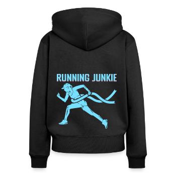 Running Junkie Marathon Runner - Frauen Premium Bio Zip Hoodie - Schwarz - Hinten - Julia (174cm)