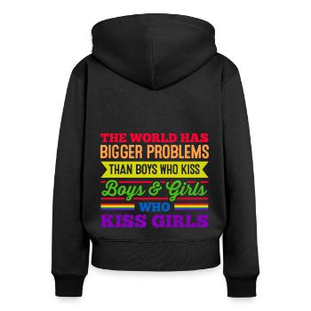 The World Has Bigger Problems Than Boys Who Kiss B - Frauen Premium Bio Zip Hoodie - Schwarz - Hinten - Julia (174cm)