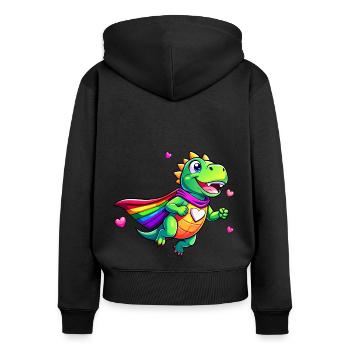 Dino super-héros - Sweat à capuche zippé Premium bio Femme - noir - Dos - Julia (174cm)