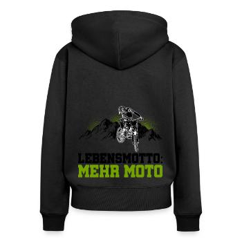 Lebensmotto Mehr Moto Enduro Motocross Motorrad Bi - Frauen Premium Bio Zip Hoodie - Schwarz - Hinten - Julia (174cm)