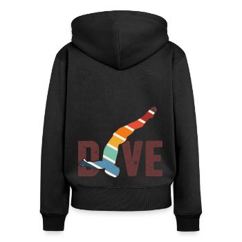 Retro Graphic Cliff Diver Cliff Diving Tombstoning - Women's Premium Organic Zip Hoodie - black - Back - Julia (174cm)