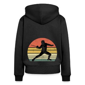 Retro Fence Sword Epee Fencing Fencer Athlete - Women's Premium Organic Zip Hoodie - black - Back - Julia (174cm)