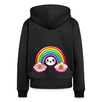 Arc-en-ciel sucré - Sweat à capuche zippé Premium bio Femme - noir - Dos - Julia (174cm)