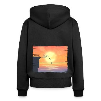 Retro Graphic Cliff Diver Cliff Diving Tombstoning - Women's Premium Organic Zip Hoodie - black - Back - Julia (174cm)