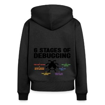 6 Stages Of Debugging Coder Programmer Software De - Frauen Premium Bio Zip Hoodie - Schwarz - Hinten - Julia (174cm)