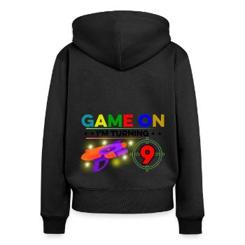 Game On I'm Turning Nine Lasertag Player Lasergame - Frauen Premium Bio Zip Hoodie - Schwarz - Hinten - Julia (174cm)