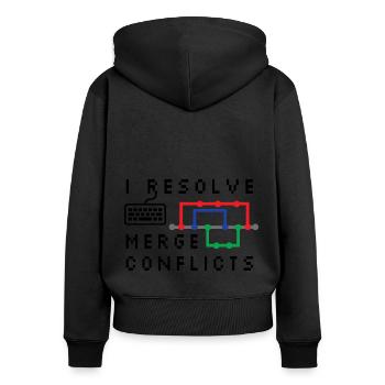 I Resolve Merge Conflicts Coding Programming Devel - Frauen Premium Bio Zip Hoodie - Schwarz - Hinten - Julia (174cm)