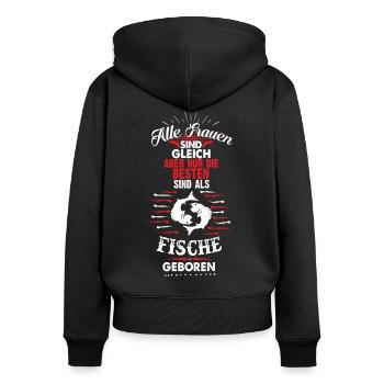 Fische Sternzeichen - Frauen Premium Bio Zip Hoodie - Schwarz - Hinten - Julia (174cm)