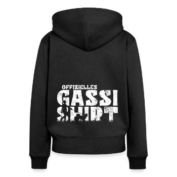 Islandhund Mama Frauchen Gassi - Frauen Premium Bio Zip Hoodie - Schwarz - Hinten - Julia (174cm)