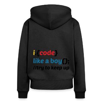Code Like A Boy Coder Programmer Software Develope - Frauen Premium Bio Zip Hoodie - Schwarz - Hinten - Julia (174cm)