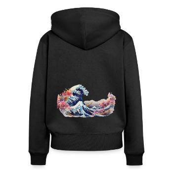 Japanische Welle the Great Wave of Kanagawa - Frauen Premium Bio Zip Hoodie - Schwarz - Hinten - Julia (174cm)