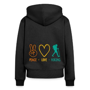 Peace Love Hiking Mountaineering Trekking Outdoor - Frauen Premium Bio Zip Hoodie - Schwarz - Hinten - Julia (174cm)