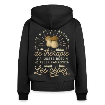 Cèpe Champignon Cueillette Cèpes Champignons - Sweat à capuche zippé Premium bio Femme - noir - Dos - Julia (174cm)