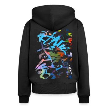 muster ,graffiti,bunt,malerei,kunst,blau - Frauen Premium Bio Zip Hoodie - Schwarz - Hinten - Julia (174cm)