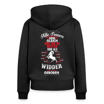 Widder Sternzeichen - Frauen Premium Bio Zip Hoodie - Schwarz - Hinten - Julia (174cm)