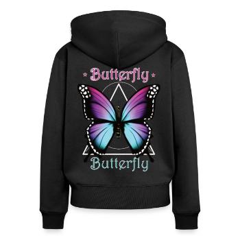 Purple Butterfly - Frauen Premium Bio Zip Hoodie - Schwarz - Hinten - Julia (174cm)