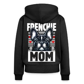 Frenchie Mom - Frauen Premium Bio Zip Hoodie - Schwarz - Hinten - Julia (174cm)