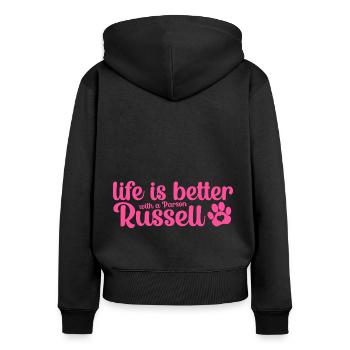 Parson Russell Jack Terrier Mama Sprüche Pink - Frauen Premium Bio Zip Hoodie - Schwarz - Hinten - Julia (174cm)