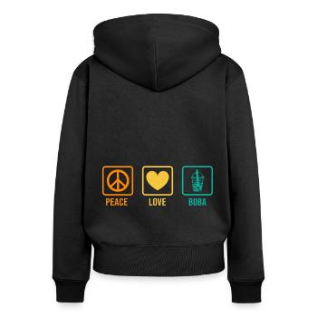 Peace Love Boba Graphic Tea Lover Tea Drinker Bubb - Frauen Premium Bio Zip Hoodie - Schwarz - Hinten - Julia (174cm)