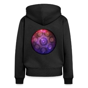 Wunderschönes Handpan Hang Universum Shirt Design - Frauen Premium Bio Zip Hoodie - Schwarz - Hinten - Julia (174cm)