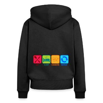 Canasta Spiel Kartenspiel spielen Eat Sleep - Frauen Premium Bio Zip Hoodie - Schwarz - Hinten - Julia (174cm)