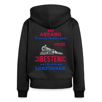 Lokführer shirt • Zug • Lokführer Geschenk - Frauen Premium Bio Zip Hoodie - Schwarz - Hinten - Julia (174cm)