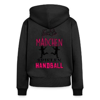 Echte Mädchen spielen Handball - Frauen Premium Bio Zip Hoodie - Schwarz - Hinten - Julia (174cm)