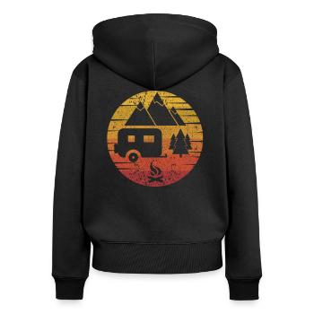 Camping Retro Design - Sweat à capuche zippé Premium bio Femme - noir - Dos - Julia (174cm)