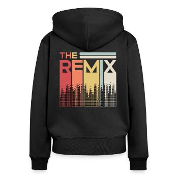 The Remix The Original Baby Kind Partnerlook - Frauen Premium Bio Zip Hoodie - Schwarz - Hinten - Julia (174cm)