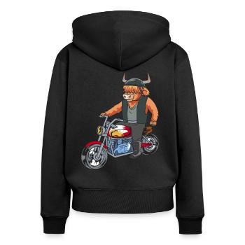 Hochlandrind Highland bovins vache motard moto - Sweat à capuche zippé Premium bio Femme - noir - Dos - Julia (174cm)