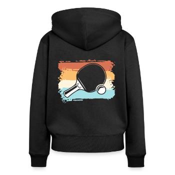 Ping-pong, joueur de ping-pong, raquettes, rétro - Sweat à capuche zippé Premium bio Femme - noir - Dos - Julia (174cm)