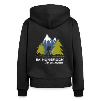 Hunsrück - Frauen Premium Bio Zip Hoodie - Schwarz - Hinten - Julia (174cm)