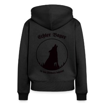 Wolf im Wald - Echter Bayer in den Wäldern daheim - Frauen Premium Bio Zip Hoodie - Schwarz - Hinten - Julia (174cm)