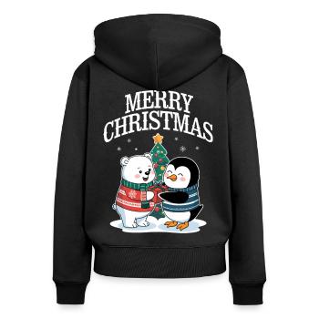 Polar Bear Penguin Christmas Merry Christmas Cute - Women's Premium Organic Zip Hoodie - black - Back - Julia (174cm)