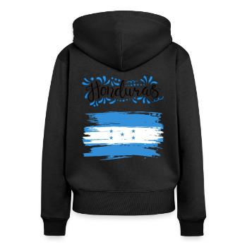 Drapeau du Honduras Fierté Cadeau - Sweat à capuche zippé Premium bio Femme - noir - Dos - Julia (174cm)