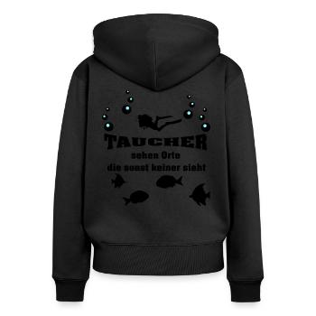 Taucher - Frauen Premium Bio Zip Hoodie - Schwarz - Hinten - Julia (174cm)