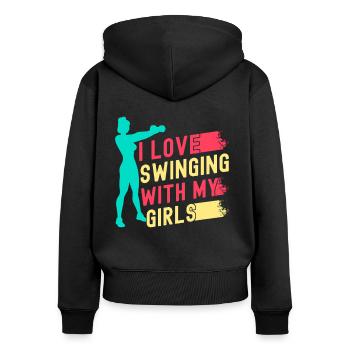 Les fanatiques de fitness adorent se balancer avec ma fille - Sweat à capuche zippé Premium bio Femme - noir - Dos - Julia (174cm)