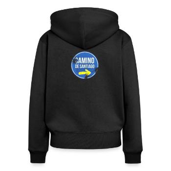 Pilgerweg Camino - Frauen Premium Bio Zip Hoodie - Schwarz - Hinten - Julia (174cm)
