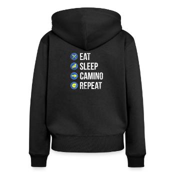 Jakobsweg Pilger - Frauen Premium Bio Zip Hoodie - Schwarz - Hinten - Julia (174cm)