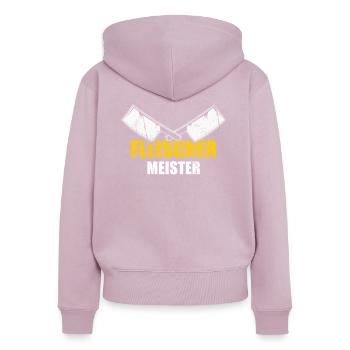 Cooler Fleischer Meister Hackbeil - Frauen Premium Bio Zip Hoodie - Altrosa - Hinten - Julia (174cm)