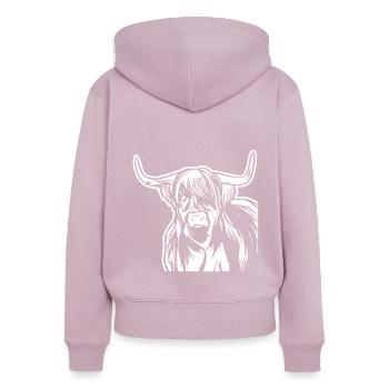 Boeuf Great Highland Cattle - Sweat à capuche zippé Premium bio Femme - rose poudré - Dos - Julia (174cm)
