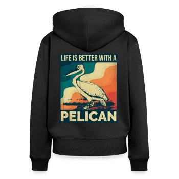 Pelikan Spruch Palmen Retro - Frauen Premium Bio Zip Hoodie - Schwarz - Hinten - Julia (174cm)