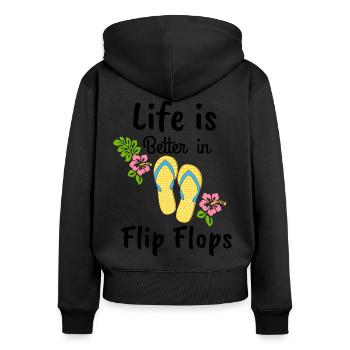 la vie est meilleure en tongs - Sweat à capuche zippé Premium bio Femme - noir - Dos - Julia (174cm)